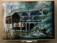 A Miniature Enamel Painting of a Riverside House by Anthony Phillips